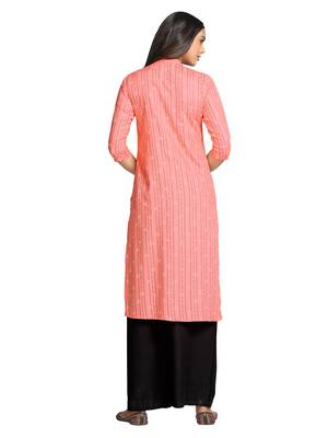 Peach printed cotton long-kurtis 2