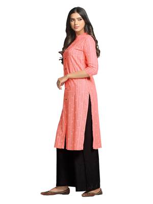 Peach printed cotton long-kurtis 3