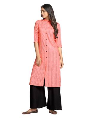 Peach printed cotton long-kurtis 4