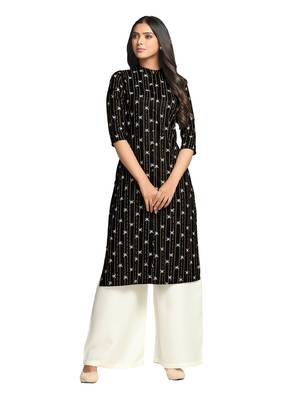 Black printed cotton long-kurtis 1