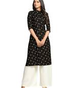 Black printed cotton long-kurtis