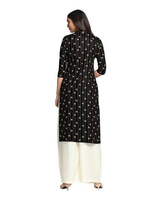 Black printed cotton long-kurtis 2