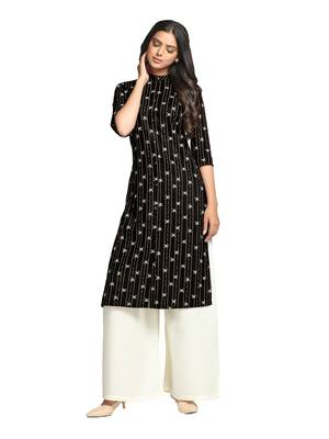 Black printed cotton long-kurtis 3