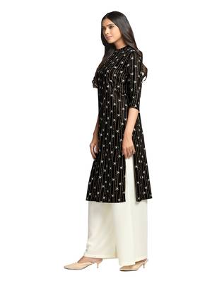 Black printed cotton long-kurtis 4