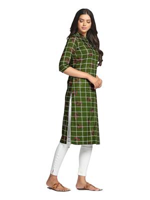 Green printed cotton long-kurtis 3