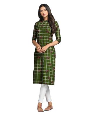 Green printed cotton long-kurtis 4