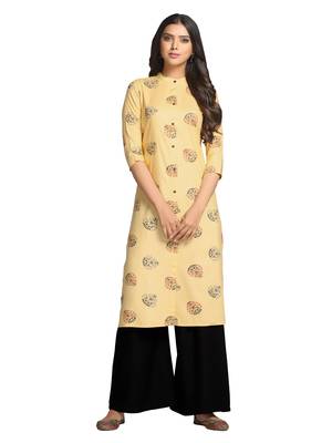 Peach printed cotton long-kurtis 1
