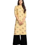 Peach printed cotton long-kurtis