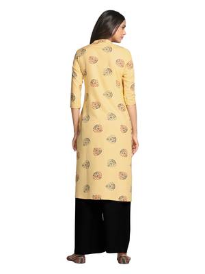 Peach printed cotton long-kurtis 4