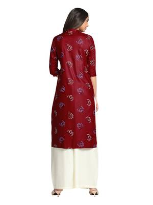 Maroon printed cotton long-kurtis 3