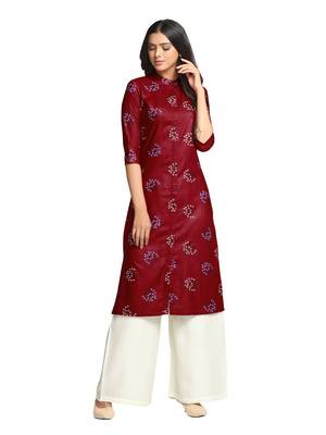 Maroon printed cotton long-kurtis 4