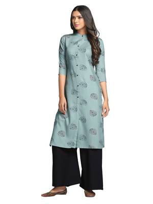 Green printed cotton long-kurtis 1