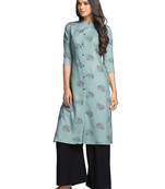 Green printed cotton long-kurtis