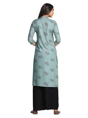 Green printed cotton long-kurtis 2