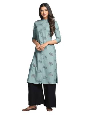 Green printed cotton long-kurtis 4