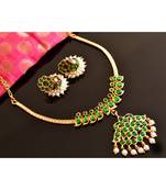 Beautiful Gold Plated Green Temple Mango Designer Necklace Set Dj18165