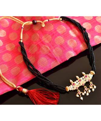 Beautiful Gold Plated Ruby Pearl Kolhapuri Necklace Set Dj22294 1