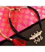 Beautiful Gold Plated Ruby Pearl Kolhapuri Necklace Set Dj22294