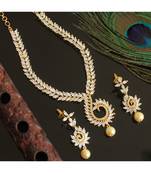 BEAUTIFUL CZ DESIGNER WHITE COLOR PEACOCK DESINER SHORT HAAR NECKLACE SET DJ18045