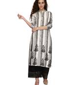 Grey stripes with black pomegranate print cold shoulder kurta
