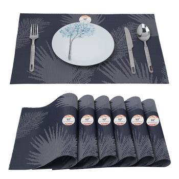 NFI essentials PVC Dining Table Dinner Mats Set of 6 Pcs Dinner Placemats Multipurpose Dinner & Kitchen Coaster (Blue) 1