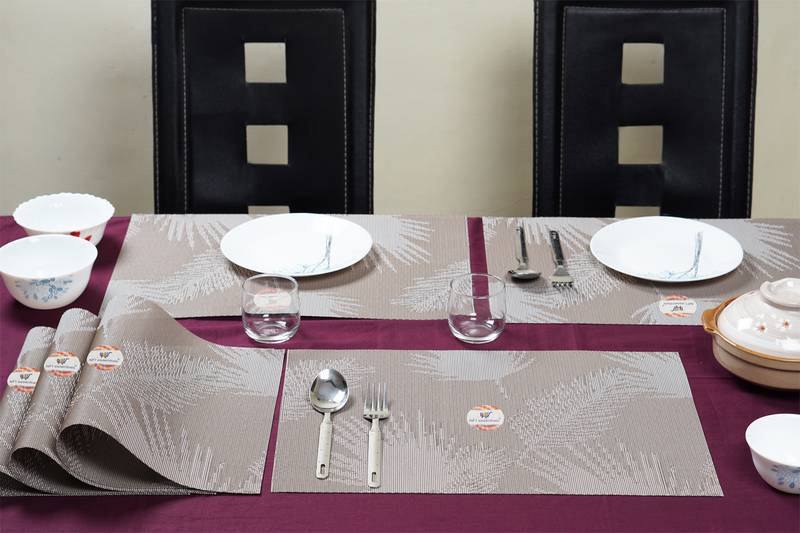 NFI essentials PVC Dining Table Dinner Mats Set of 6 Pcs Dinner Placemats Multipurpose Dinner & Kitchen Coaster (Brown)