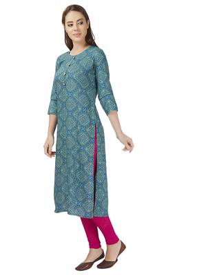Teal printed kurta  2