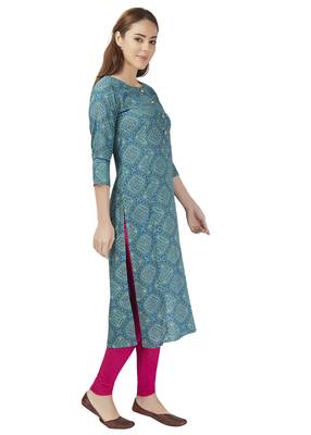 Teal printed kurta  3
