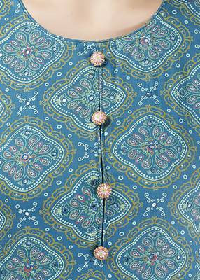 Teal printed kurta  5