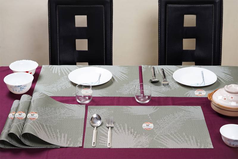 NFI essentials PVC Dining Table Dinner Mats Set of 6 Pcs Dinner Placemats Multipurpose Dinner & Kitchen Coaster (Green)