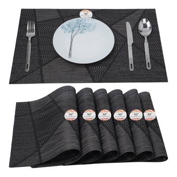 NFI essentials PVC Dining Table Dinner Mats Set of 6 Pcs Dinner Placemats Multipurpose Dinner & Kitchen Coaster (Black) 1