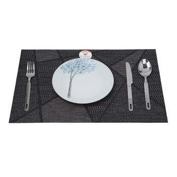 NFI essentials PVC Dining Table Dinner Mats Set of 6 Pcs Dinner Placemats Multipurpose Dinner & Kitchen Coaster (Black) 2