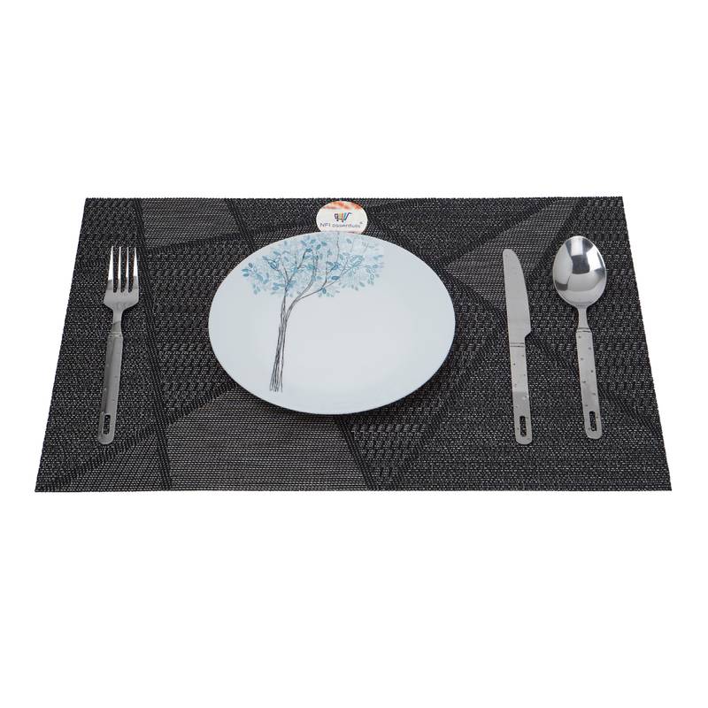 NFI essentials PVC Dining Table Dinner Mats Set of 6 Pcs Dinner Placemats Multipurpose Dinner & Kitchen Coaster (Black)