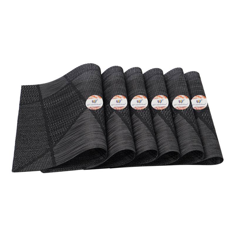 NFI essentials PVC Dining Table Dinner Mats Set of 6 Pcs Dinner Placemats Multipurpose Dinner & Kitchen Coaster (Black)