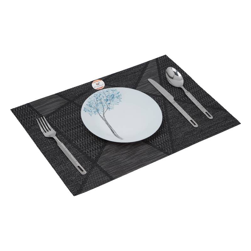 NFI essentials PVC Dining Table Dinner Mats Set of 6 Pcs Dinner Placemats Multipurpose Dinner & Kitchen Coaster (Black)