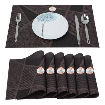 NFI essentials PVC Dining Table Dinner Mats Set of 6 Pcs Dinner Placemats Multipurpose Dinner & Kitchen Coaster (Brown) 1