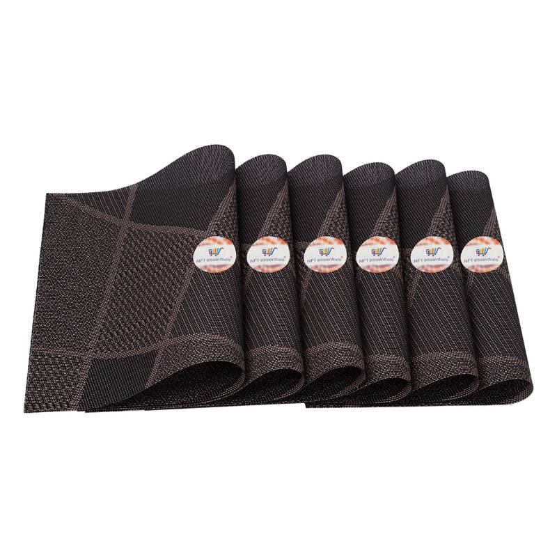 NFI essentials PVC Dining Table Dinner Mats Set of 6 Pcs Dinner Placemats Multipurpose Dinner & Kitchen Coaster (Brown)