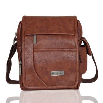 NFI essentials Men's Leather Sling Bag Stylish Cross Body Travel Office Business Messenger Bag for Men & Women (Tan) 1