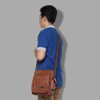 NFI essentials Men's Leather Sling Bag Stylish Cross Body Travel Office Business Messenger Bag for Men & Women (Tan) 2