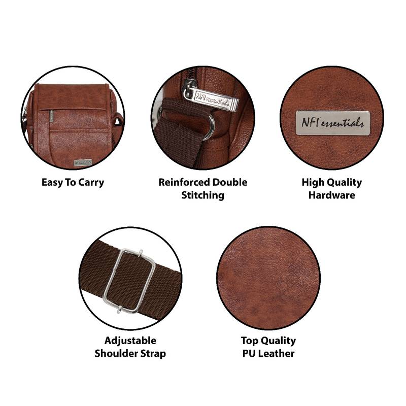 NFI essentials Men's Leather Sling Bag Stylish Cross Body Travel Office Business Messenger Bag for Men & Women (Tan)