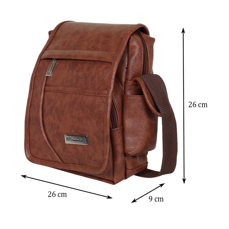 NFI essentials Men's Leather Sling Bag Stylish Cross Body Travel Office Business Messenger Bag for Men & Women (Tan)