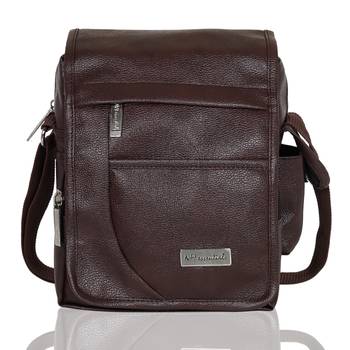 NFI essentials Men's Leather Sling Bag Stylish Cross Body Travel Office Business Messenger Bag Men & Women (Dark Brown) 1