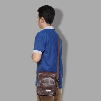 NFI essentials Men's Leather Sling Bag Stylish Cross Body Travel Office Business Messenger Bag Men & Women (Dark Brown) 2
