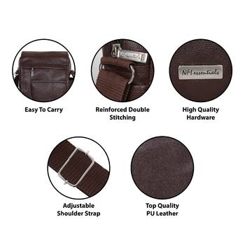 NFI essentials Men's Leather Sling Bag Stylish Cross Body Travel Office Business Messenger Bag Men & Women (Dark Brown) 4