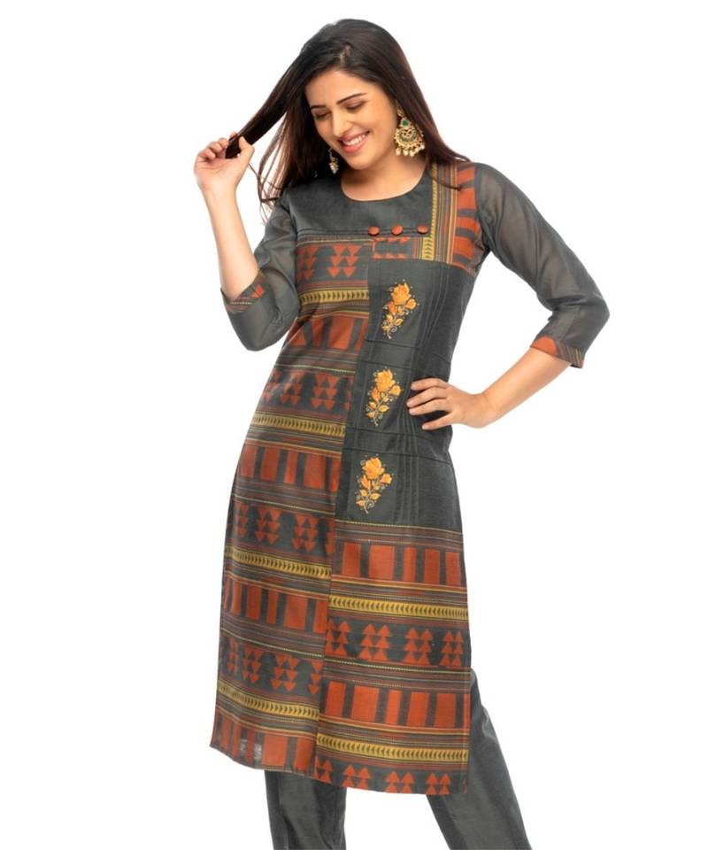Gray Chanderi kurti