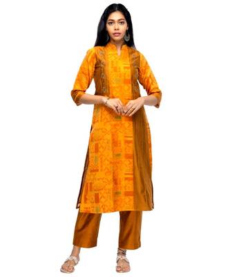 mustard Chanderi kurti 1