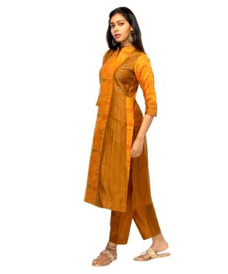 mustard Chanderi kurti 2