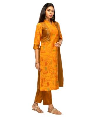 mustard Chanderi kurti 3