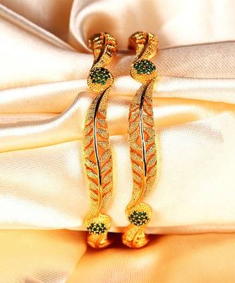 Gold Plated Stone Studded  Set of Two Bangles 6