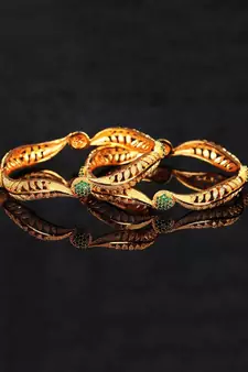 Gold Plated Stone Studded  Set of Two Bangles